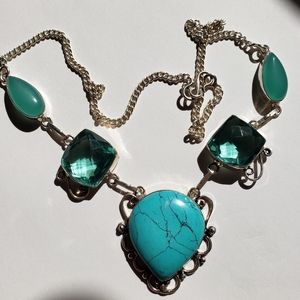 Turquoise, Blue Topaz, Chalcedony necklace